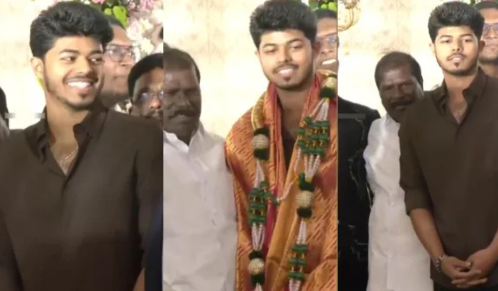 கல்யாண மேடையில் விஜய் மகன்: அப்பா போல பிரேஸ்லெட்!