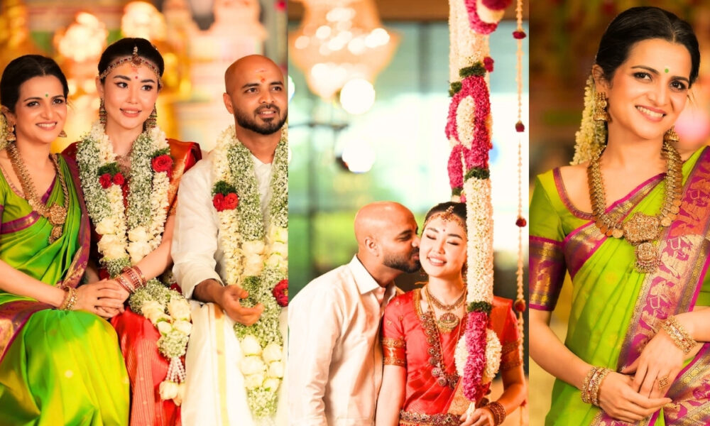 “சகோதரன் திருமணத்தில் டிடியின் புடவை… வைரலாகும் ராஜஸீய லுக்”